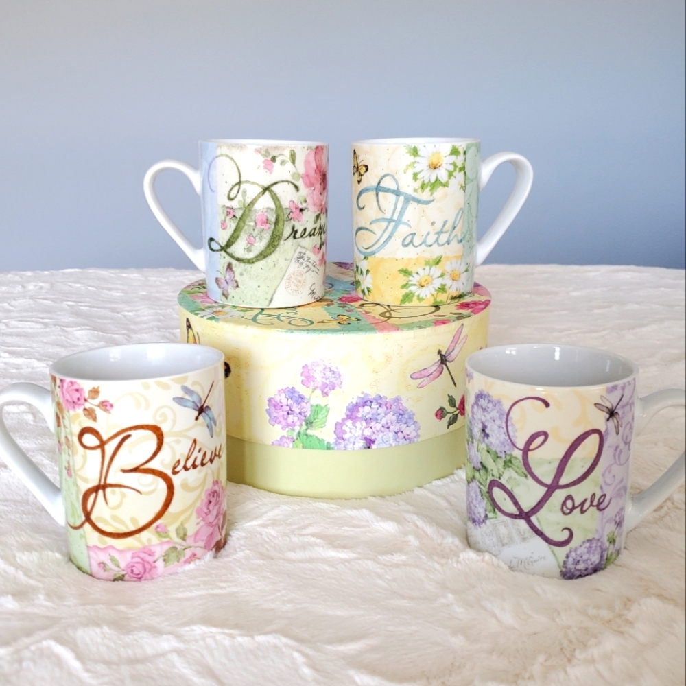 Set of 4 Inspirational Mugs (Faith, Love, Believe, Dream)